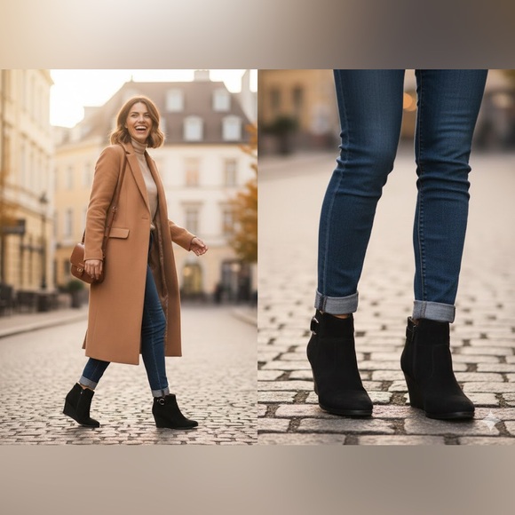 Qupid Shoes - Qupid Black Ankle Booties with Wedge Heel